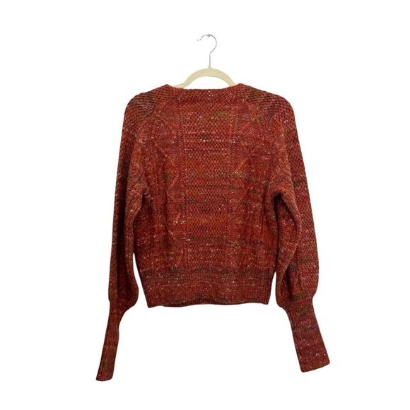 $550 Veronica Beard Adelaida Gold Button Orange Rust Balloon Sleeve sweater - Picture 10 of 12